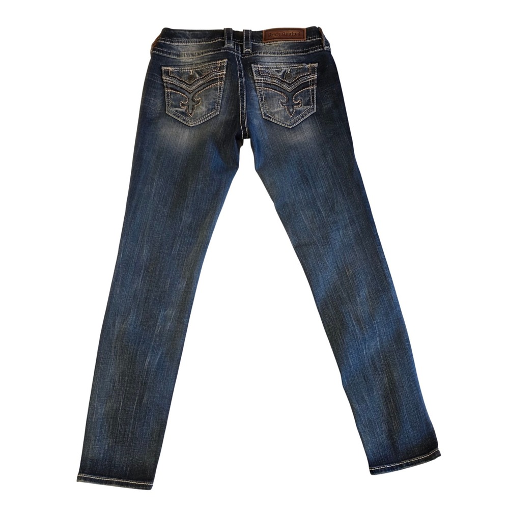 Rock Revival Darcy Skinny Jeans Womens 29 Thick Stitch Fleur de Lis Low Rise Y2K